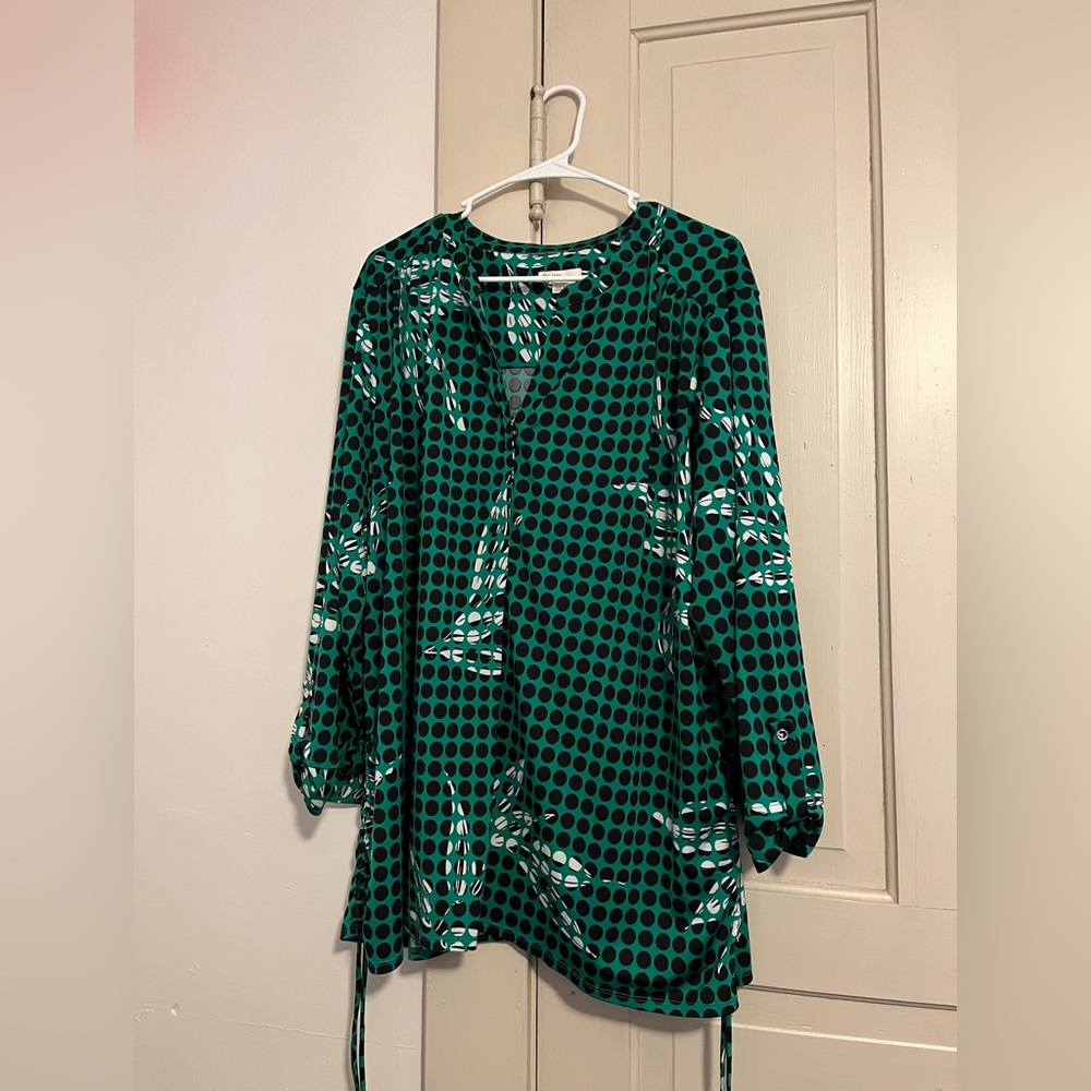 Green and Black Polkadot Blouse